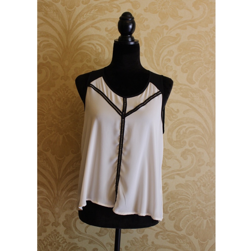 Lush Chiffon Tank Top with Black Detail Small